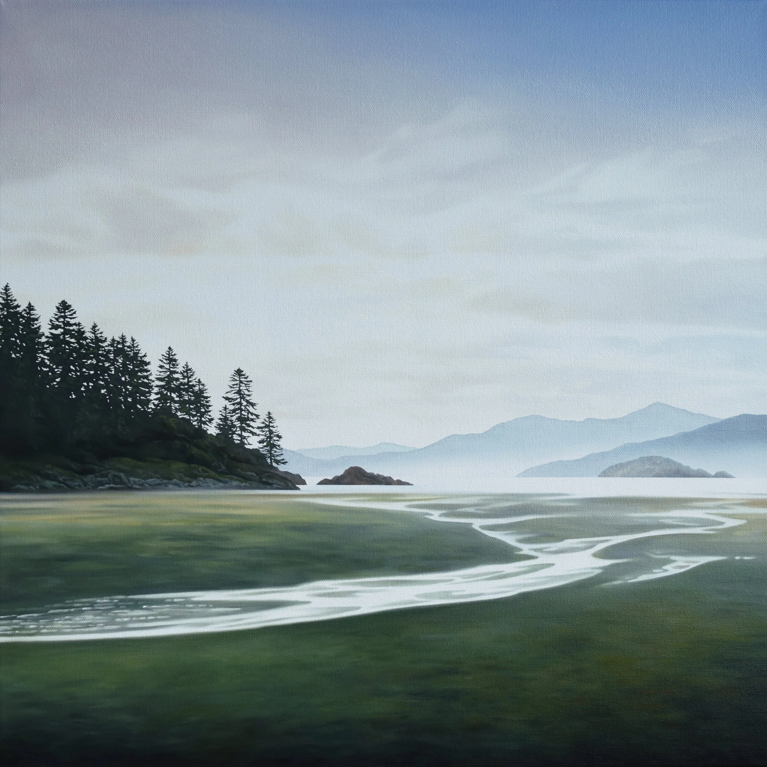TIDAL PATHS,
Oil on Canvas,
20" x 20",
For Sale at Peninsula Gallery
