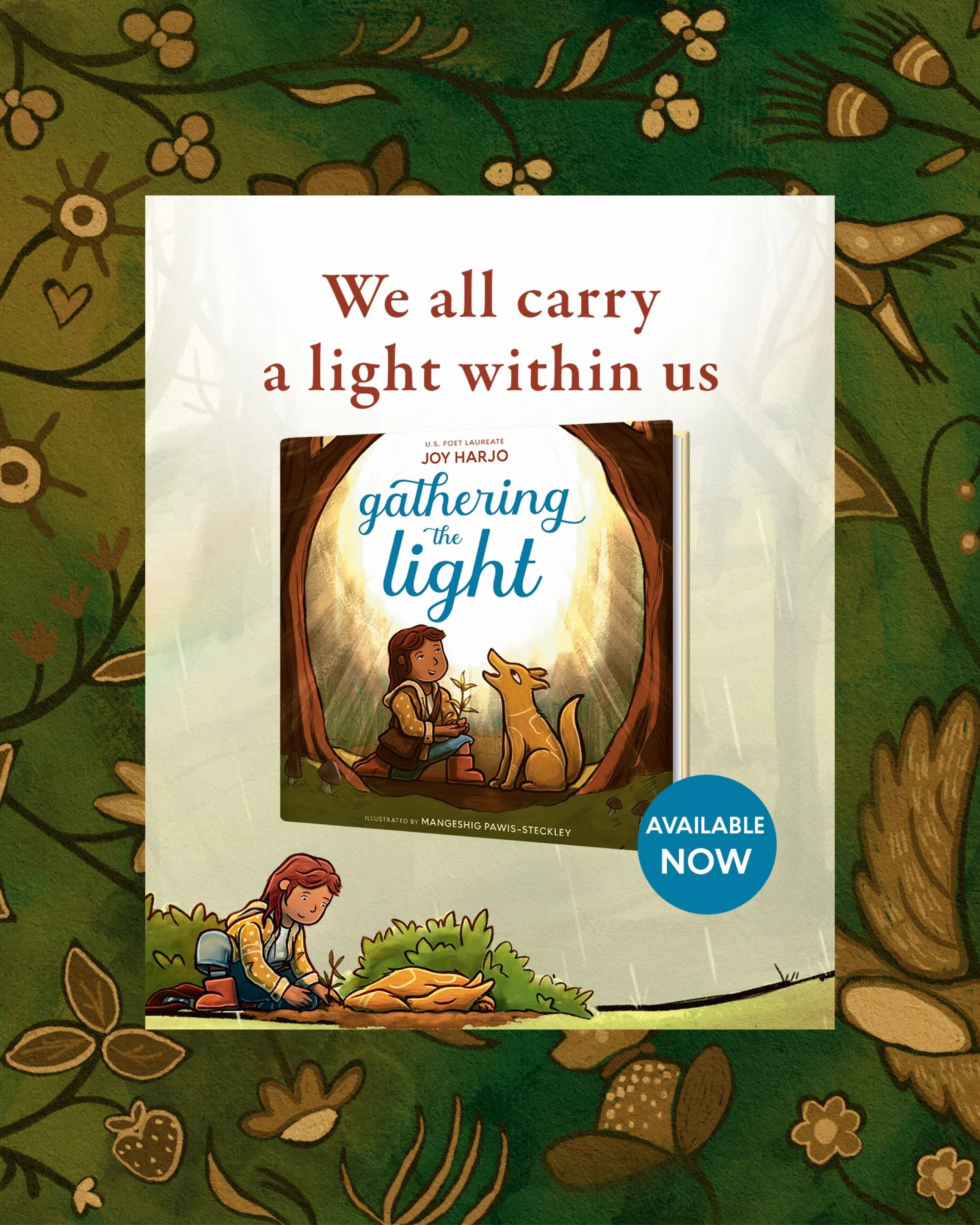 Today is the day, Gathering the Light is out in the world! A special book that fills my heart with gratitude. It is a masterfully written piece by the very talented and respected poet Joy Harjo. Creating the illustrations for this book was an absolut
