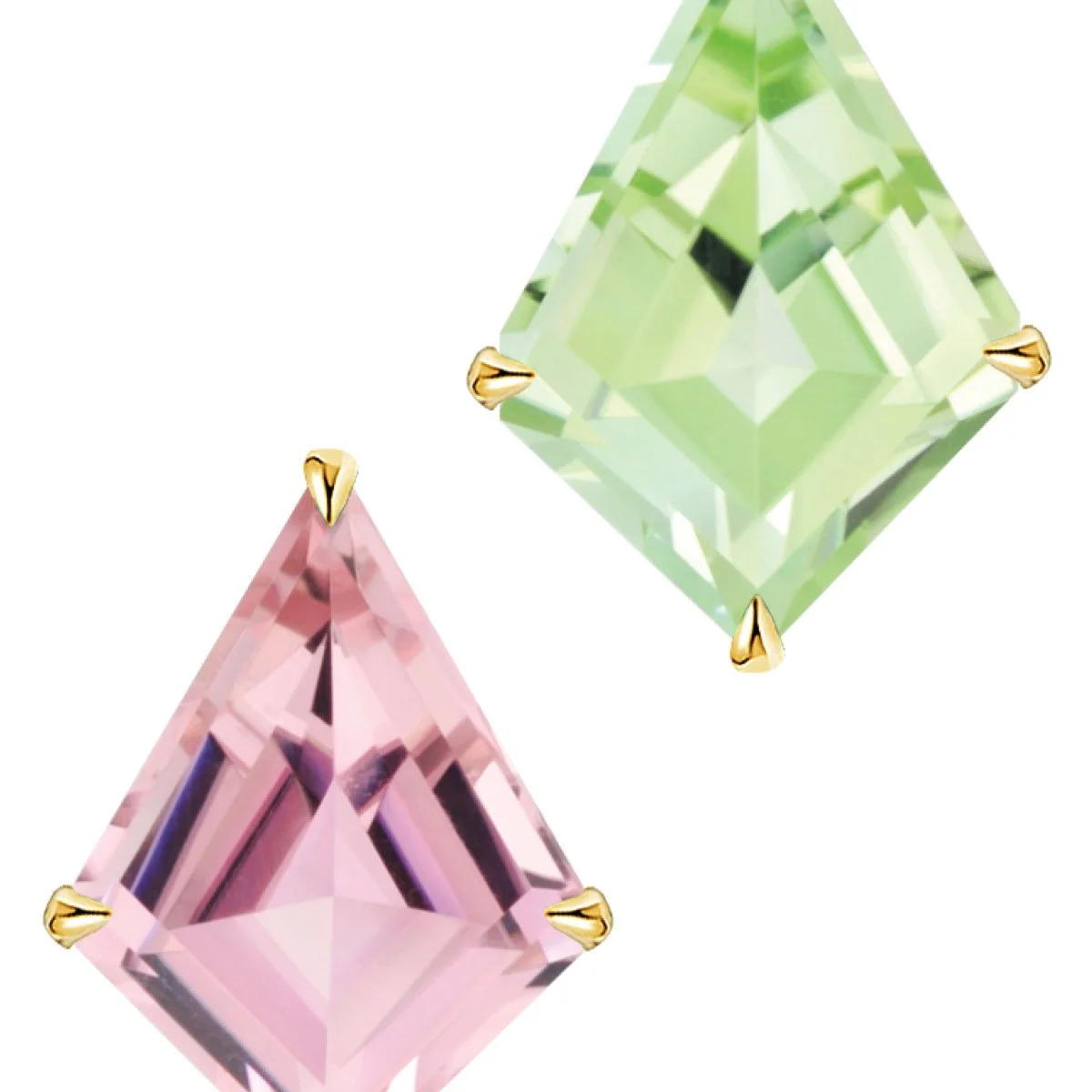 Green and Pink Tourmaline Mismatched Earrings in 18k Gold