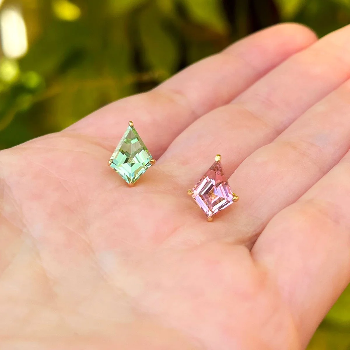 Tourmaline Stud Earrings in 18k Gold on Woman's Hand
