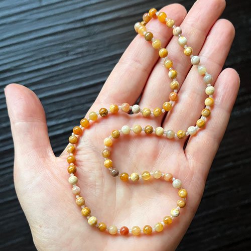 Fossilized Coral and Peach Moonstone Beaded Gemstone Necklace
