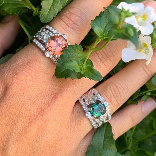 Colored Gemstones Rings on Woman's Hand