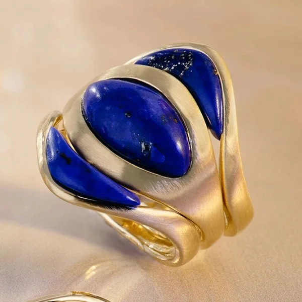 Fairmined gold statement ring with lapis lazuli gemstones