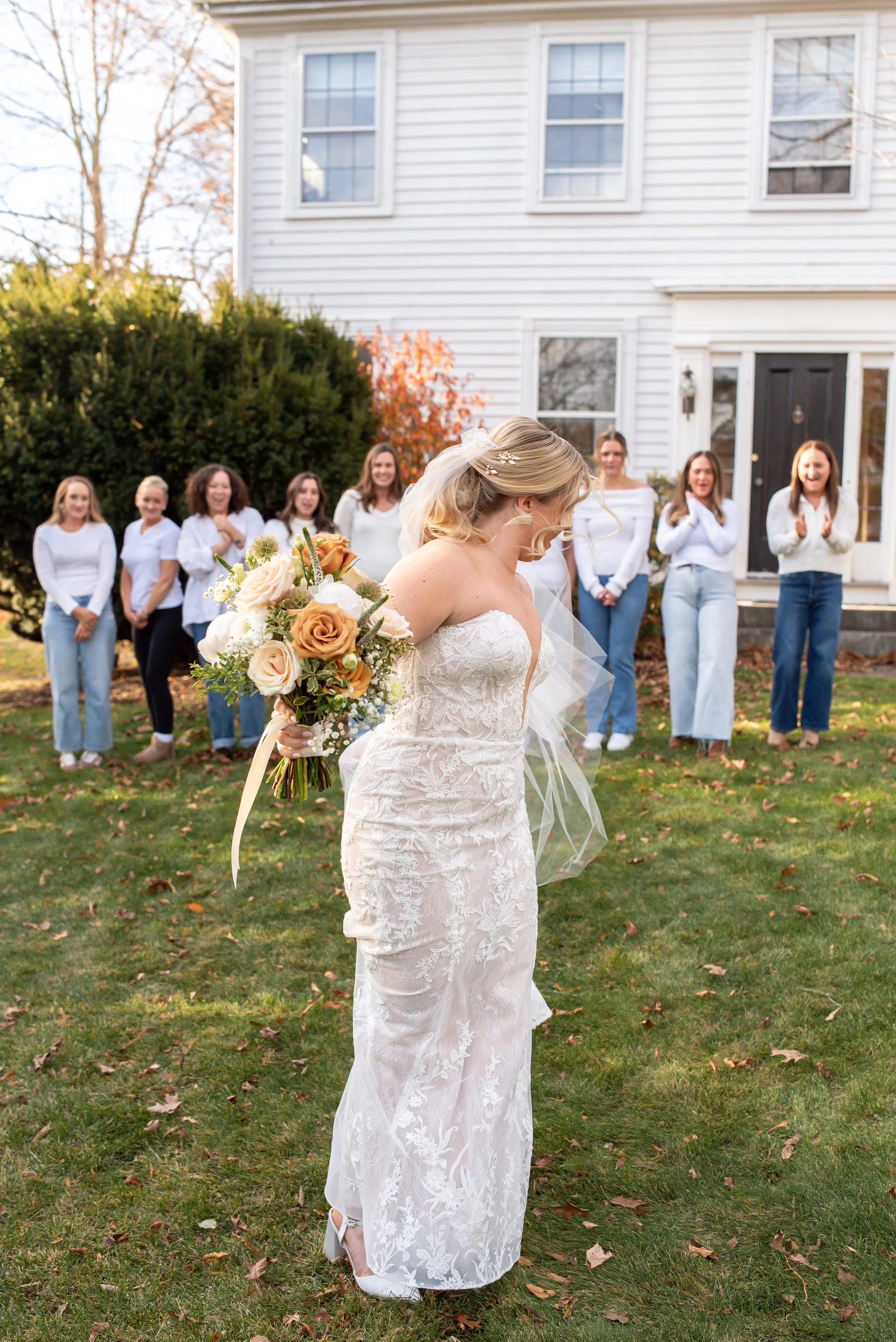 First look with bridesmaids