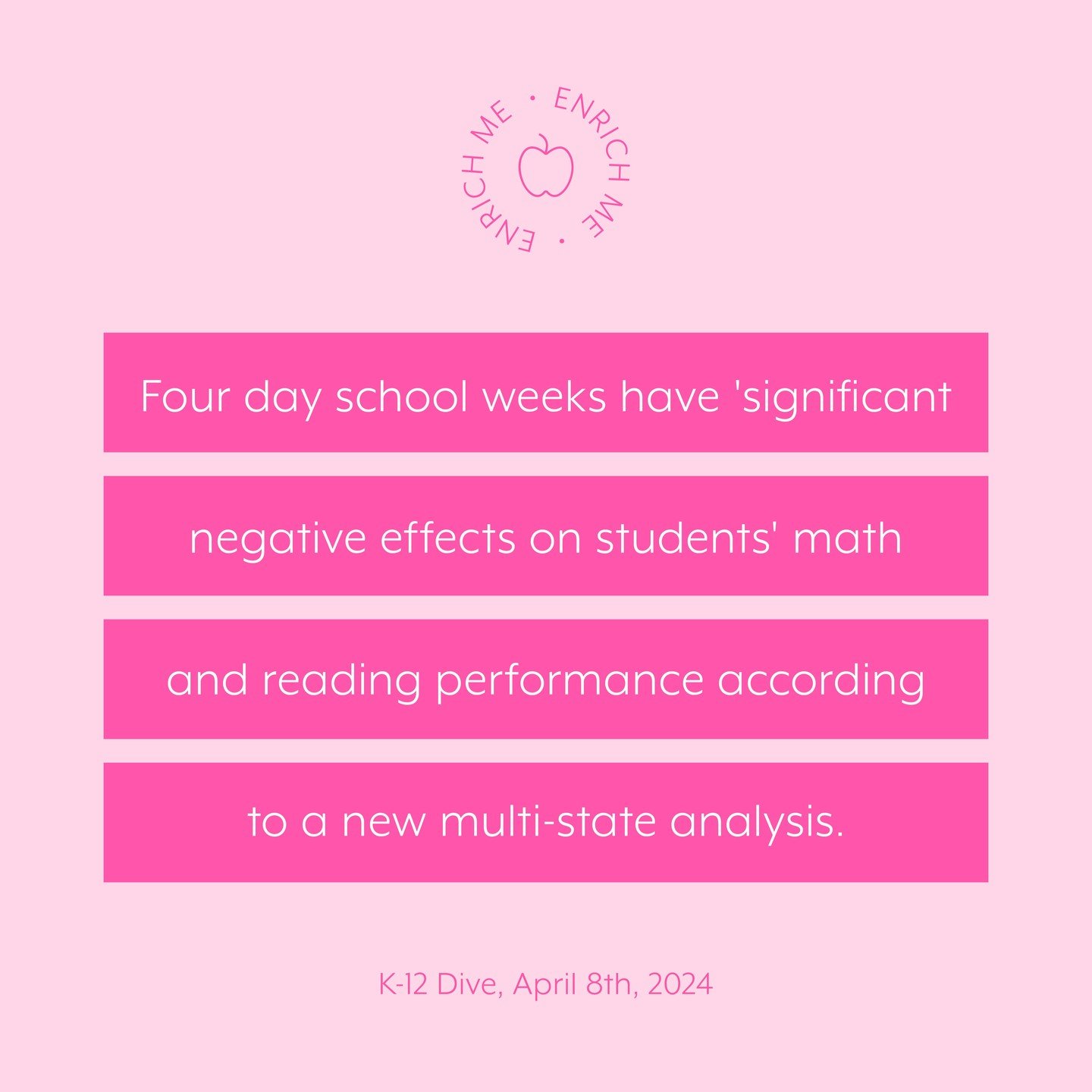 It's no surprise that math and reading scores are declining as we continue to experiment with children. Some school districts across the country have sighted reduced utility bills as a reason for four day school weeks. This makes no sense at all. Chi