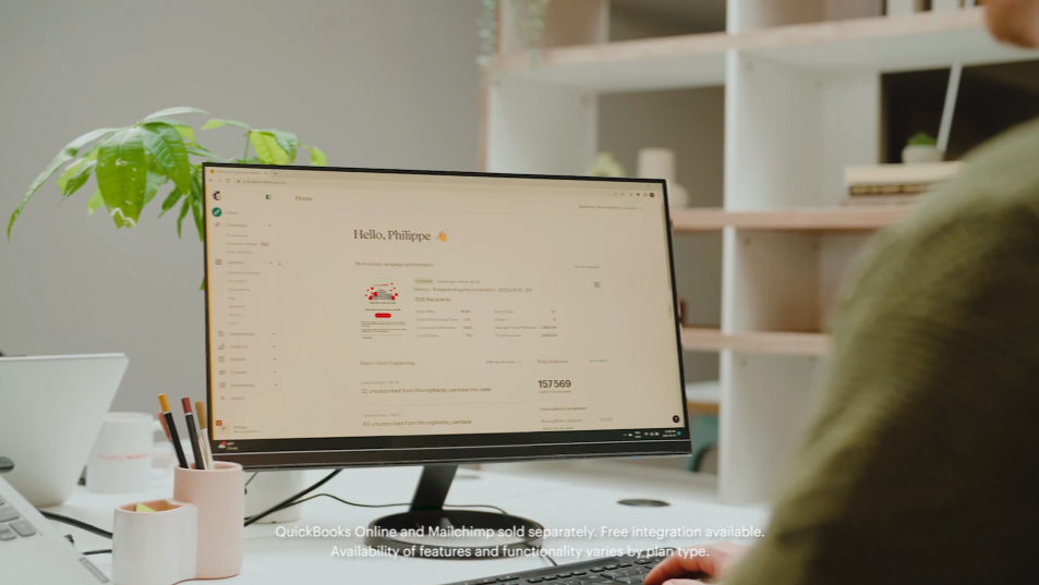 Desktop showing Mailchimp UI usage:
Demonstrates real-world application of Mailchimp within the company workflow, connecting product to business outcomes.