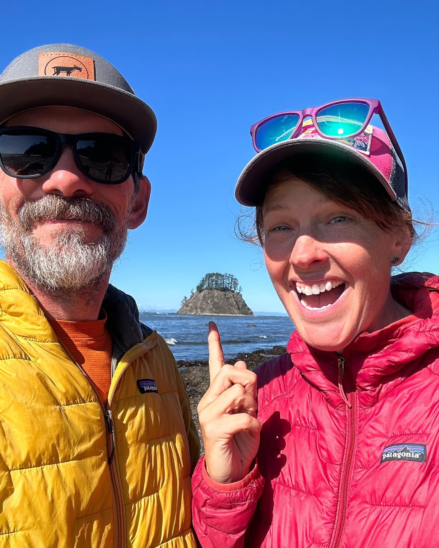 The finish at Cape Alava! The end of the PNT. It was a beautiful day &amp; we were so grateful. Our friend Justin hiked in to find us and camped with us on our last night. He came with bagels and cream cheese for us. 😋 Olivia who is working on our d