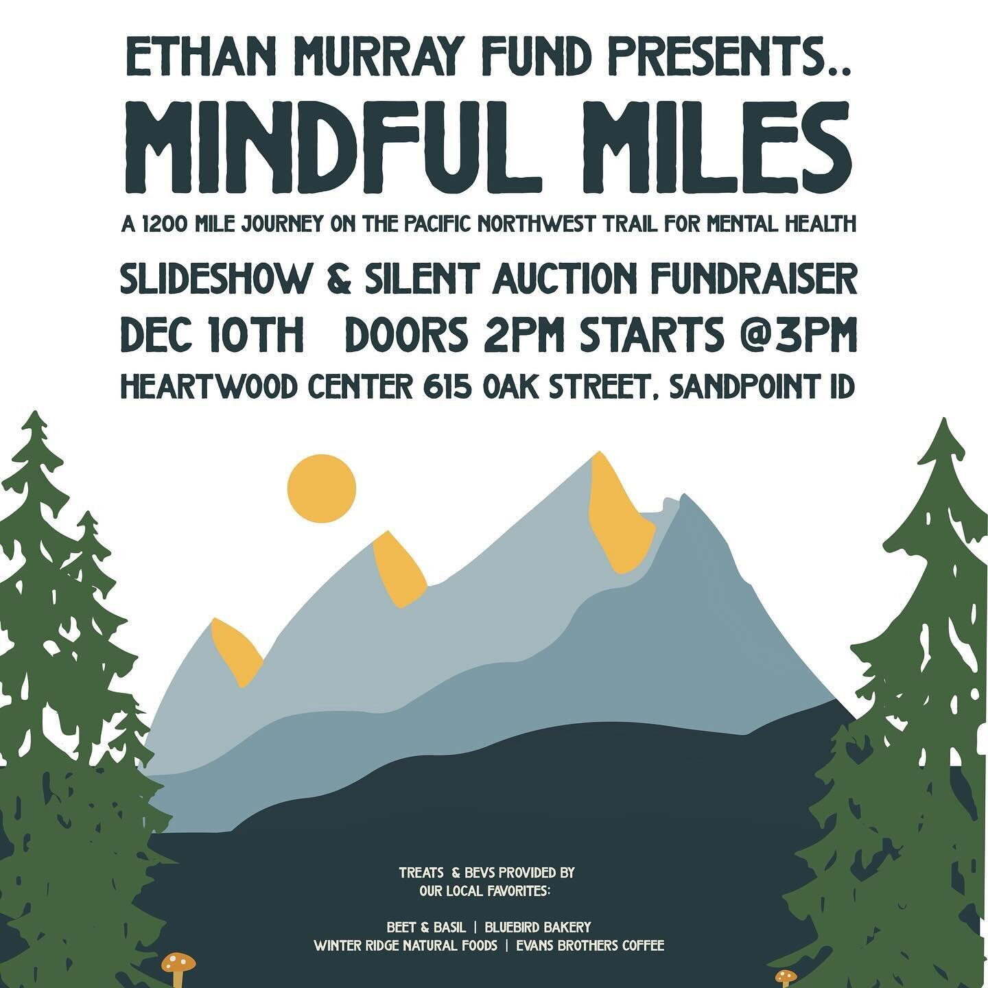 We hope to see you this Sunday at the Heartwood Center. Doors are at 2pm and slideshow starts at 3pm. We will have snacks + silent auction items. Admission is free 🥳 #hikeforethan 
.
.
#mentalhealthmatters 
#pacficnorthwesttrail 
#crowntocoast 
#san