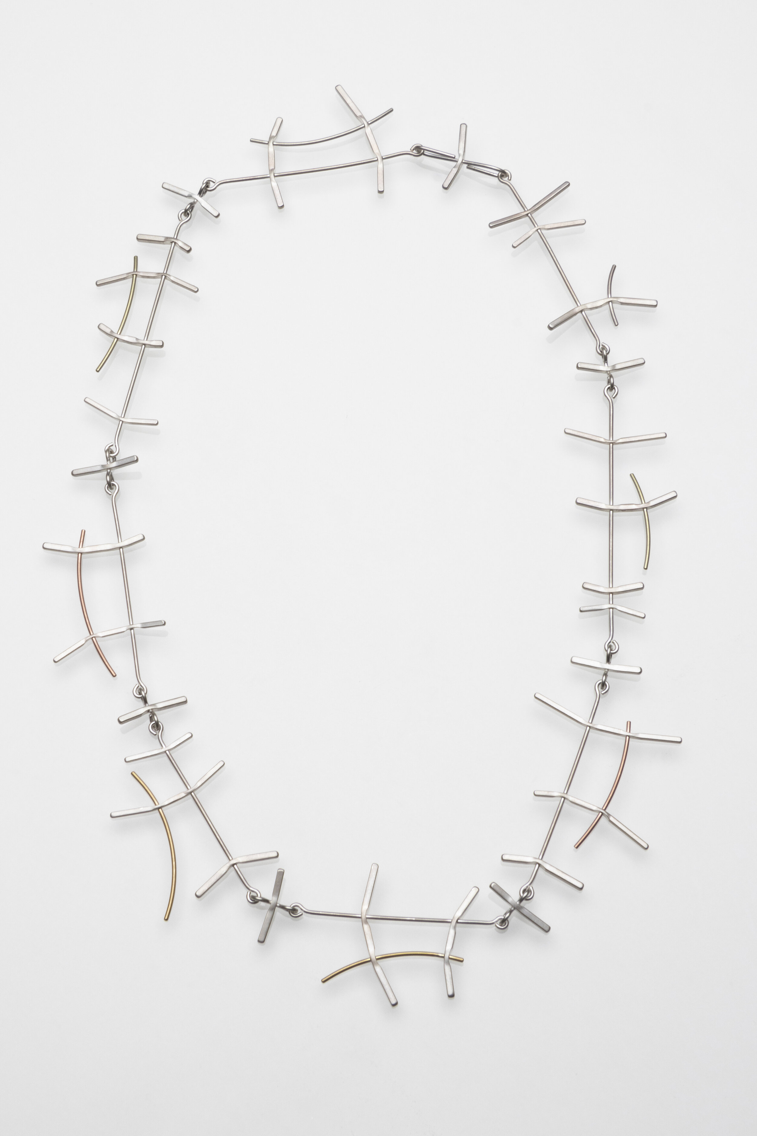 Fences 2 Necklace, silver, various karats and colors of gold.