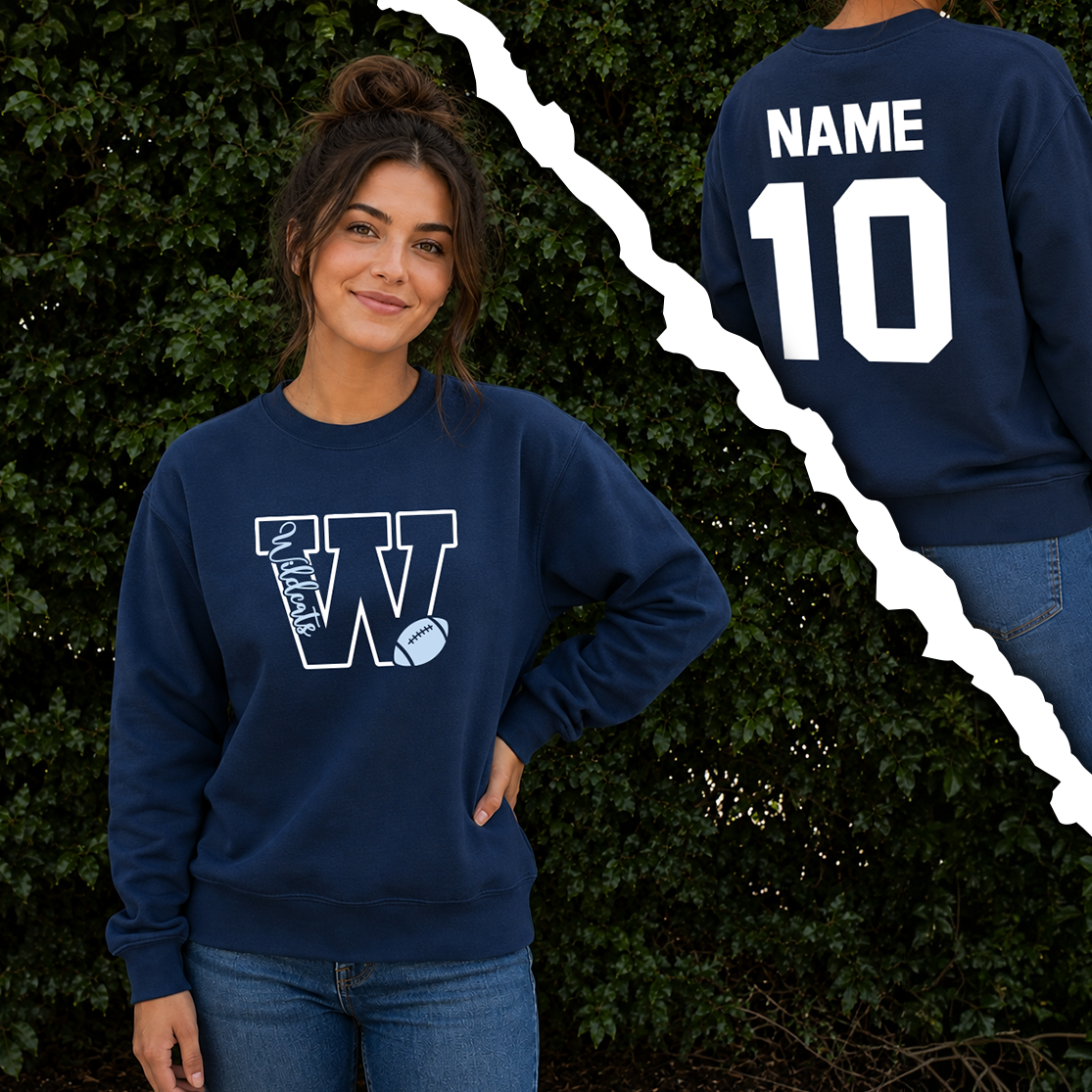 W Wildcats Football Navy front and back.png