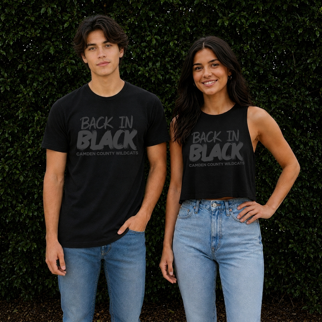 BACK IN BLACK - Camden County Wildcats Black Out Night 2026 BELLA + CANVAS Adult Unisex Tee & Women's Cropped Tank