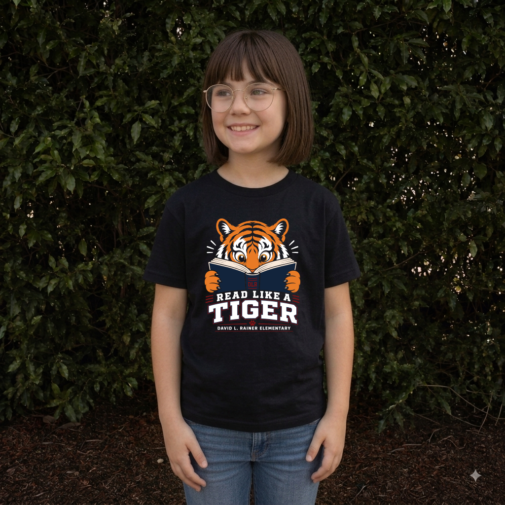 Read Like A Tiger  DLRE School Spirit Youth Unisex Tee