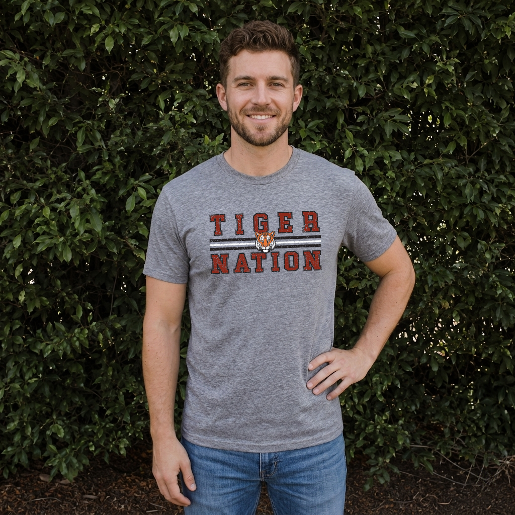TIGER NATION    Distressed Vintage DLRE School Spirit Adult Unisex Tee