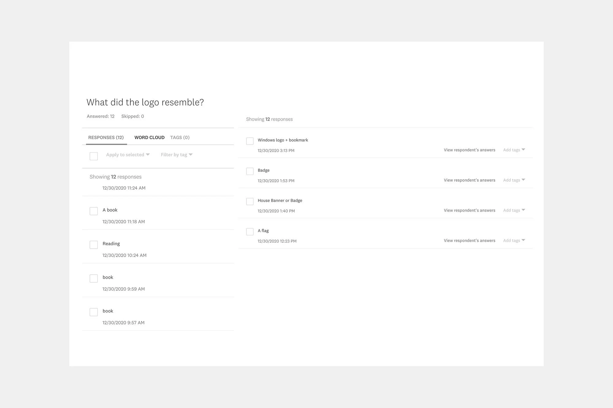 Screenshot of feedback from questionnaire