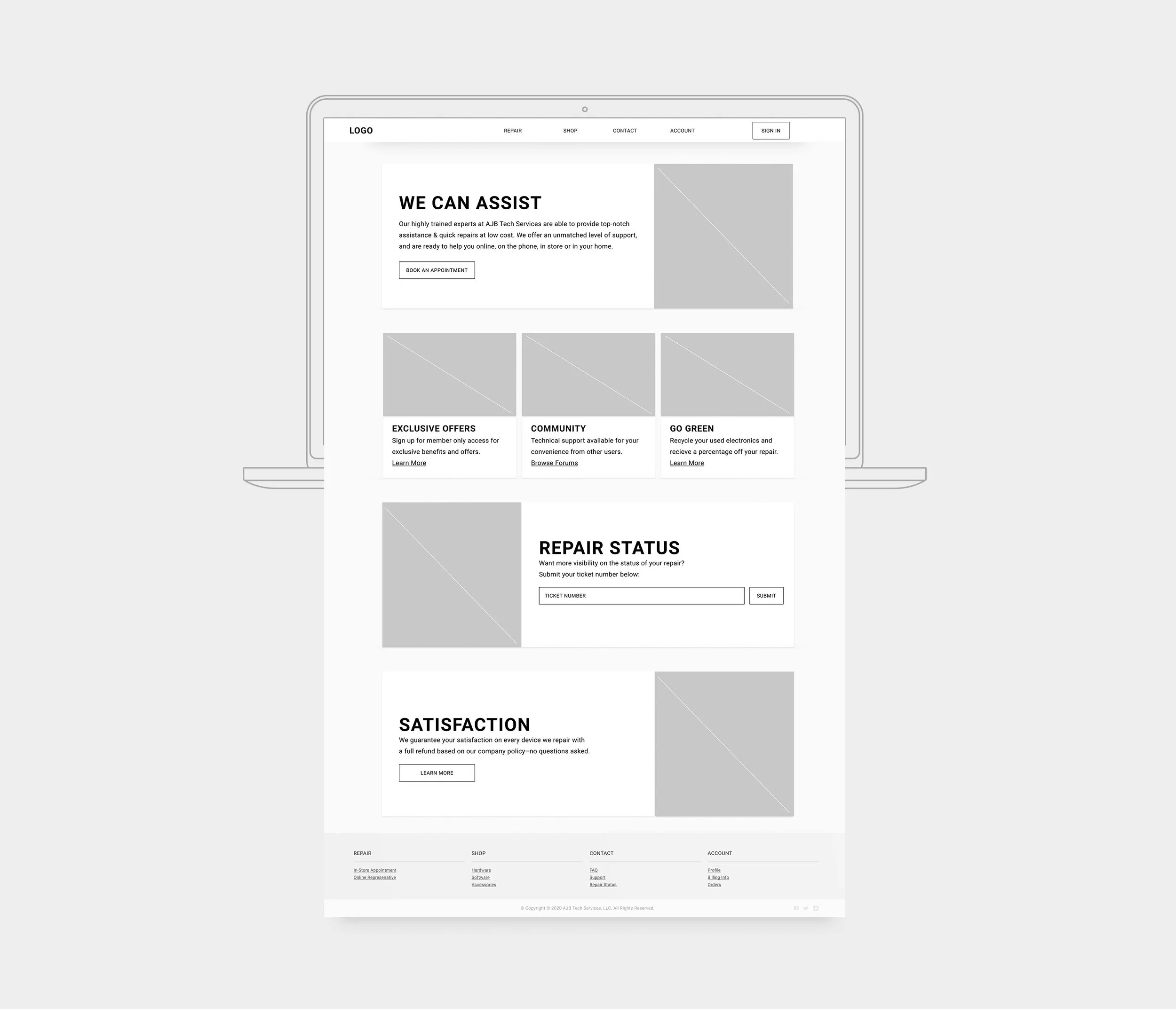Homepage wireframe