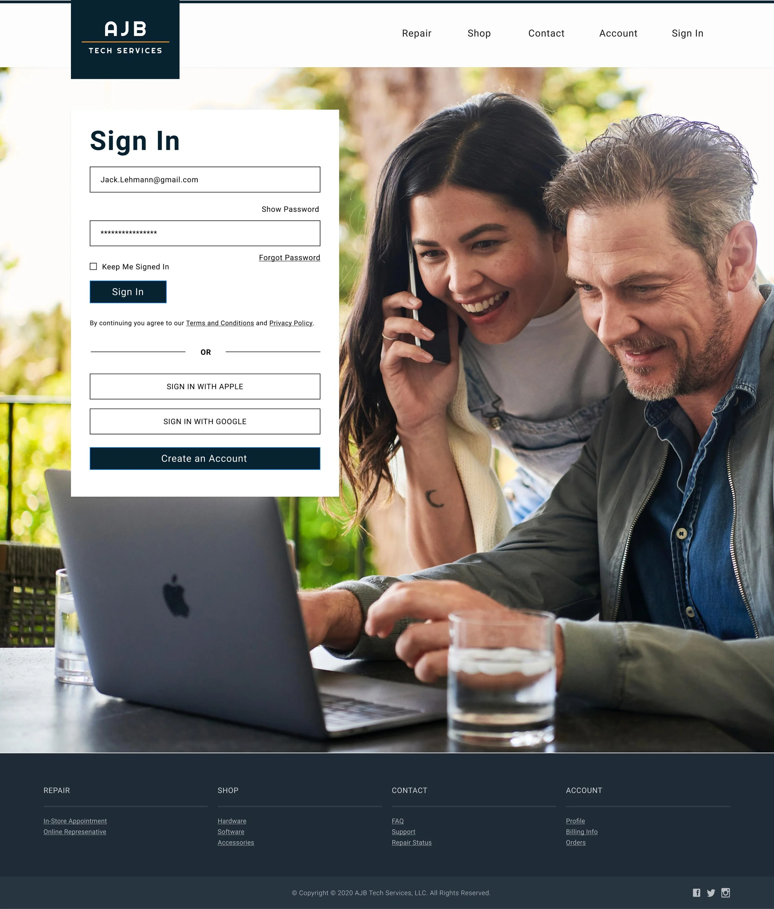 Sign in screen high fidelity