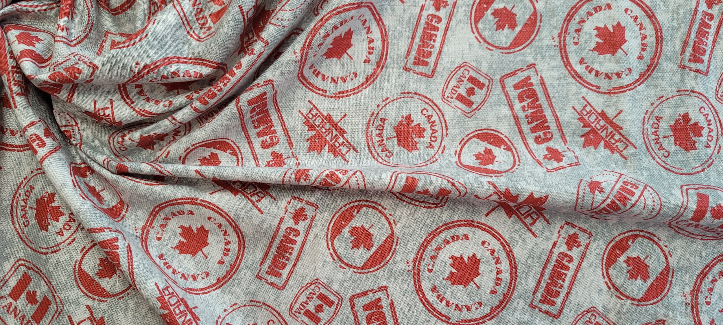 Grey with Red Canada Stamps Printed Cotton
