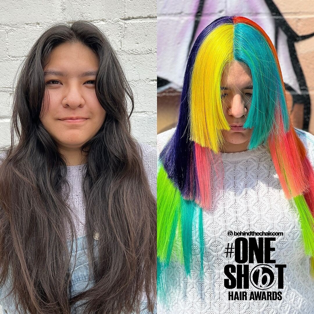 Overall transformation using color blocking techniques to achieve this super unique creative color &amp; cut and featured on CBSnews by hairstylist Grace demonstrating the science and art behind her trade. 
.
.
.
.
.
.
.
Beauty by Grace 
#creativehai