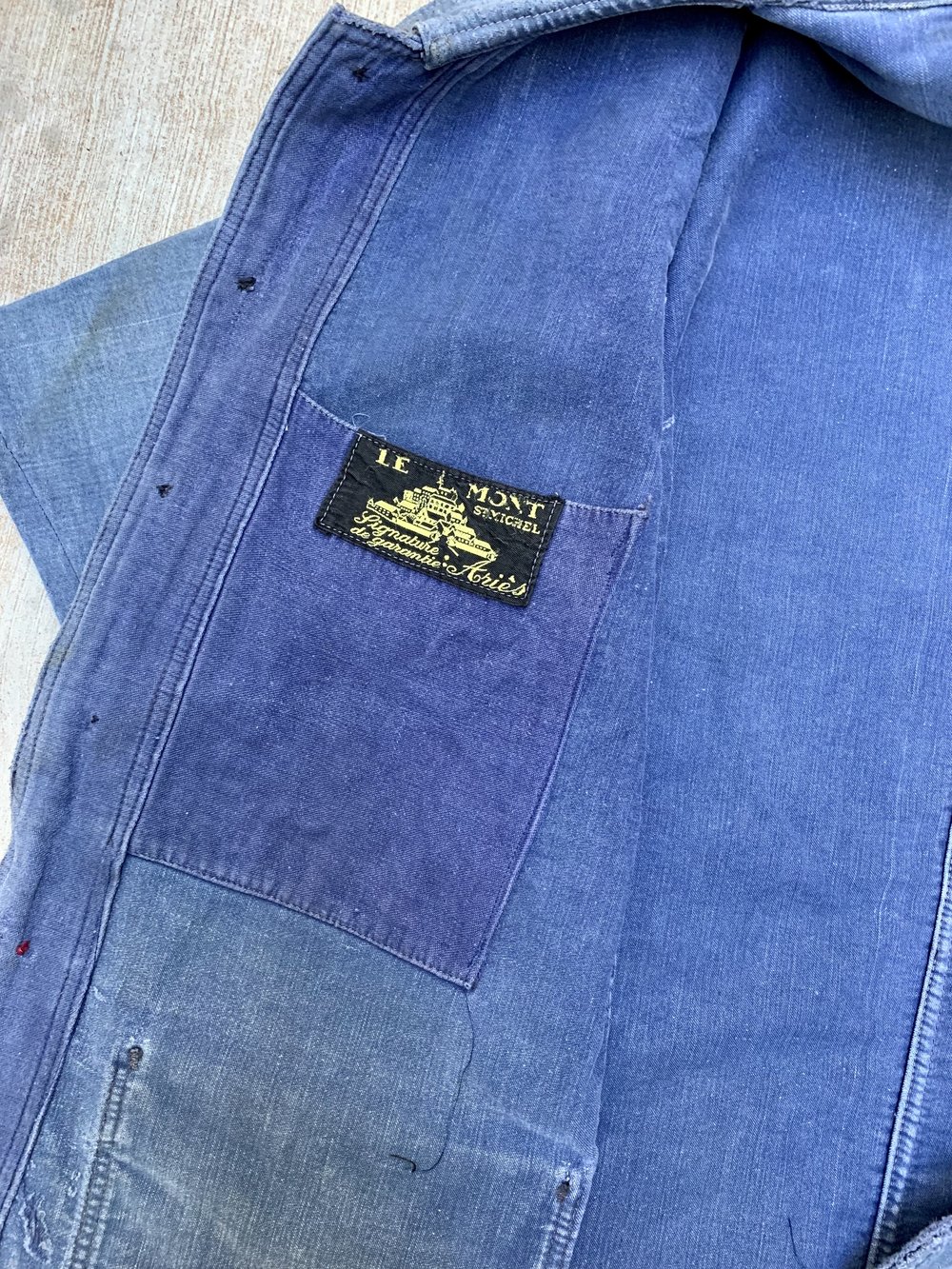 1940's Le Mont St. Michel French Indigo Moleskin Chore Coat/Shirt