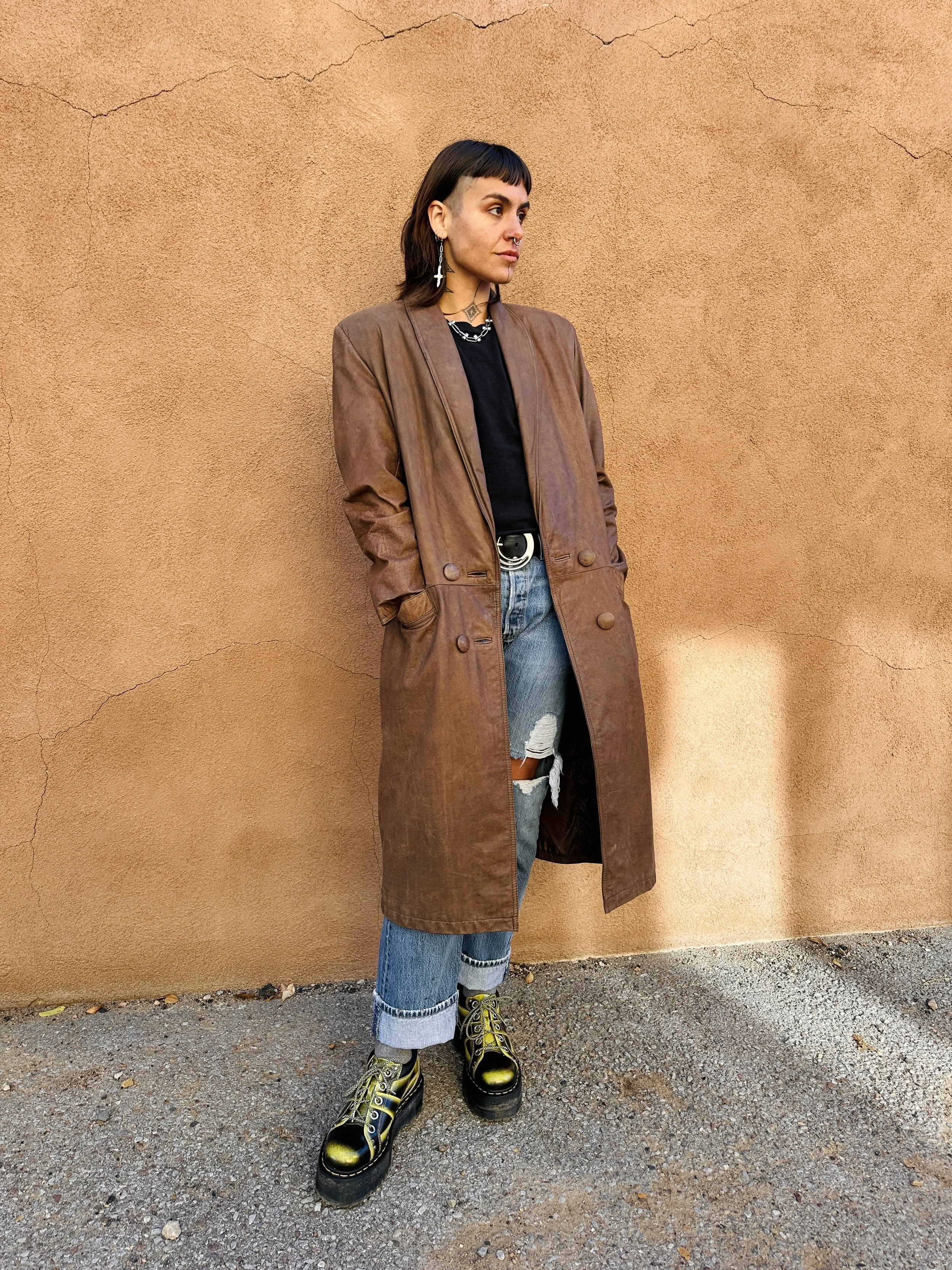 1980s Long Leather Blazer Duster Coat