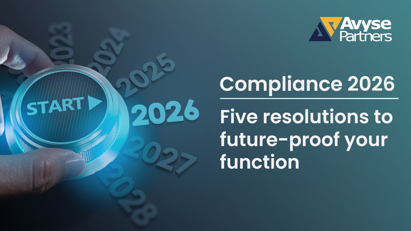 Image of a dial being turned to point to 2026. Title overlaid reads, 'Compliance 2026 - Five resolutions to future-proof your function.'