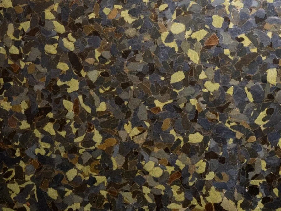 deatils of fused recycled glass panle made from brown bottle glass