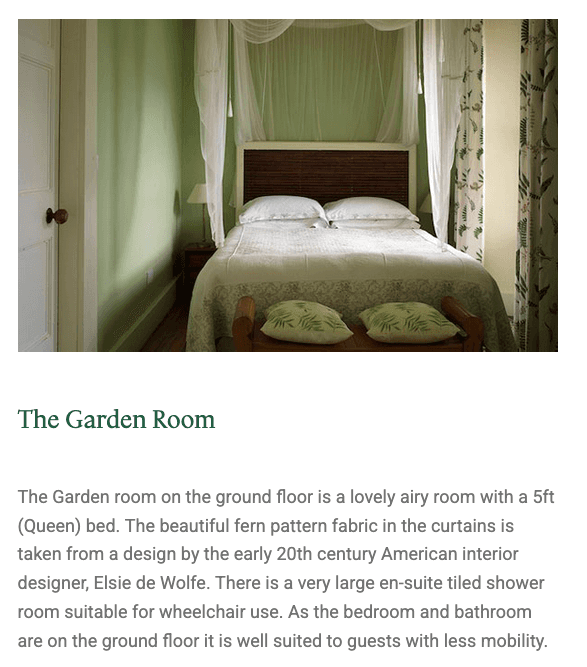  Garden Room: Private room, private shower, toilet not ensuite $4050, first floor (more accessible) 