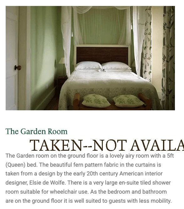  Garden Room: Private room, private shower, toilet not ensuite $4050, first floor (more accessible) 