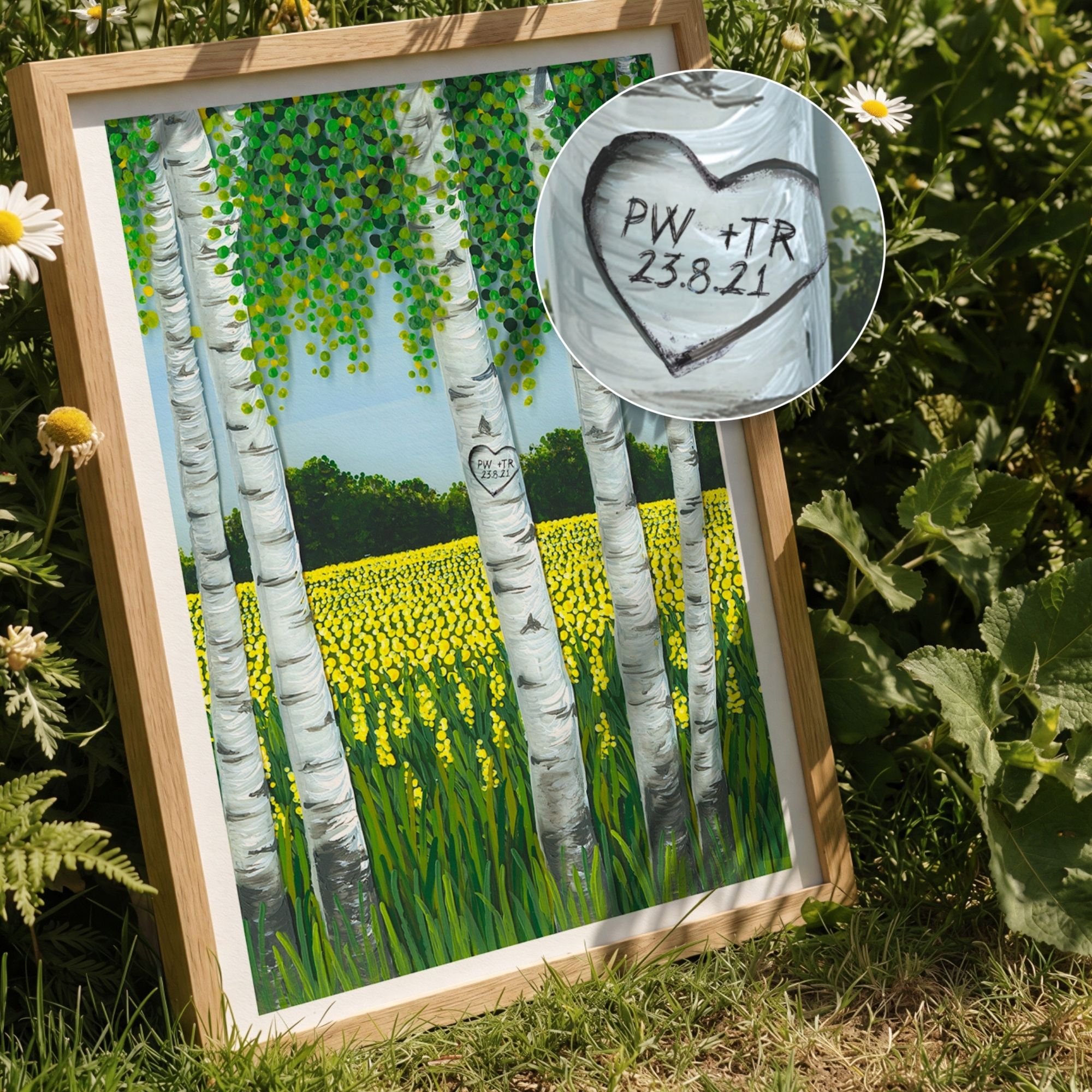 Personalised 'Silver Birch Across Rapeseed' Giclée Print