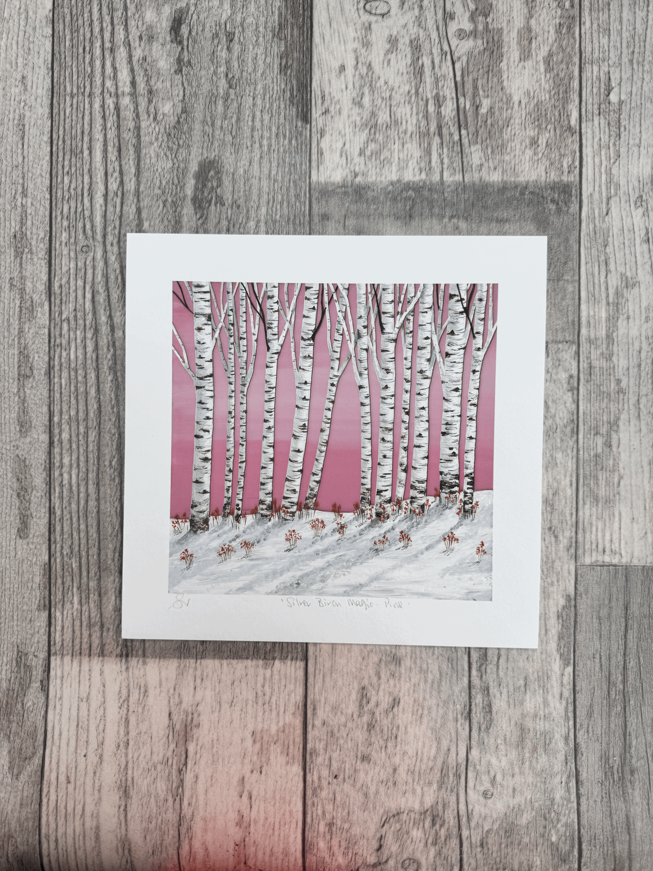Silver Birch Magic- Pink- Giclée Print 18 x 17.5cm