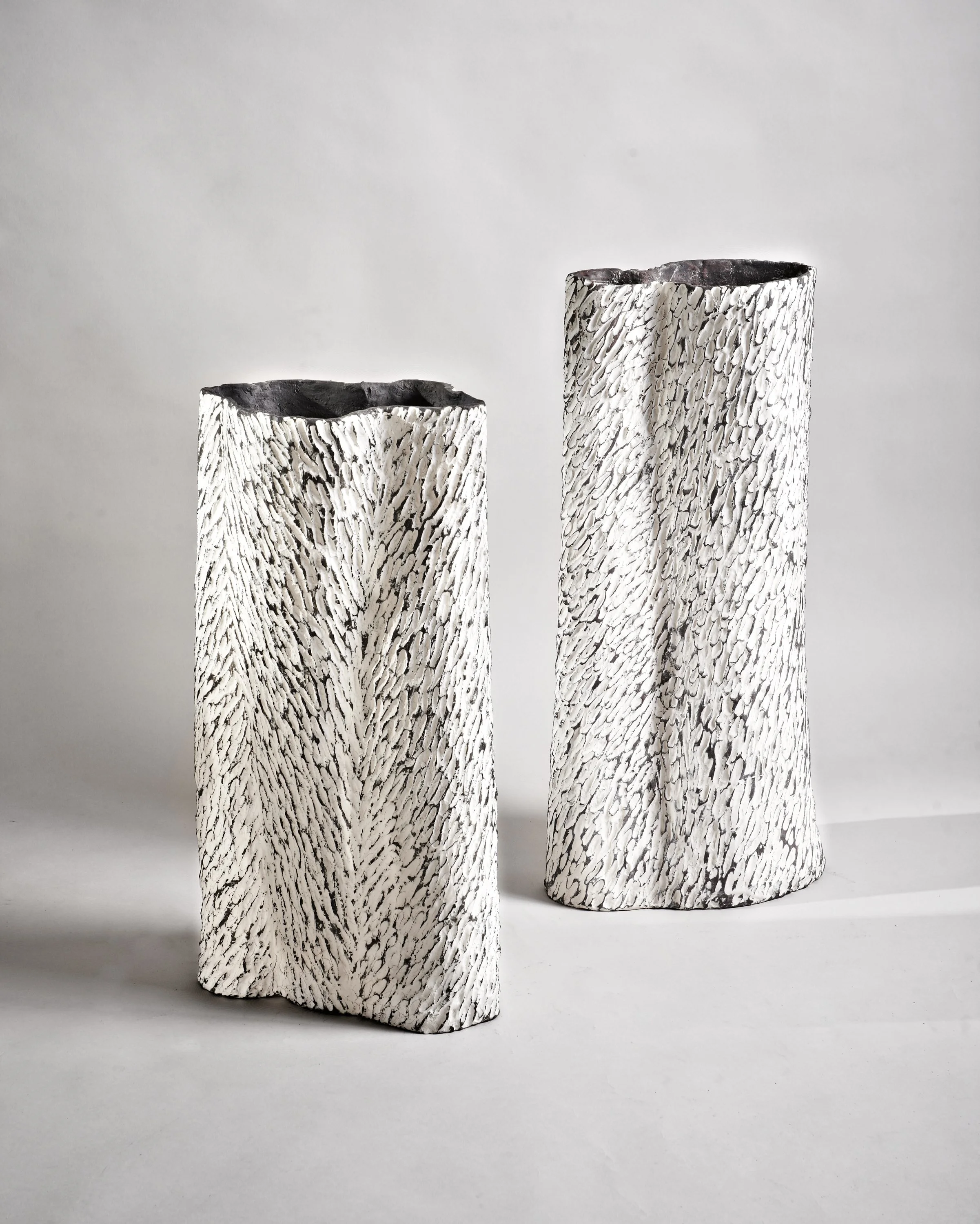 Stoneware trunk vessels Heights  61-63cm
         X width  31-34cm x D19cm
         