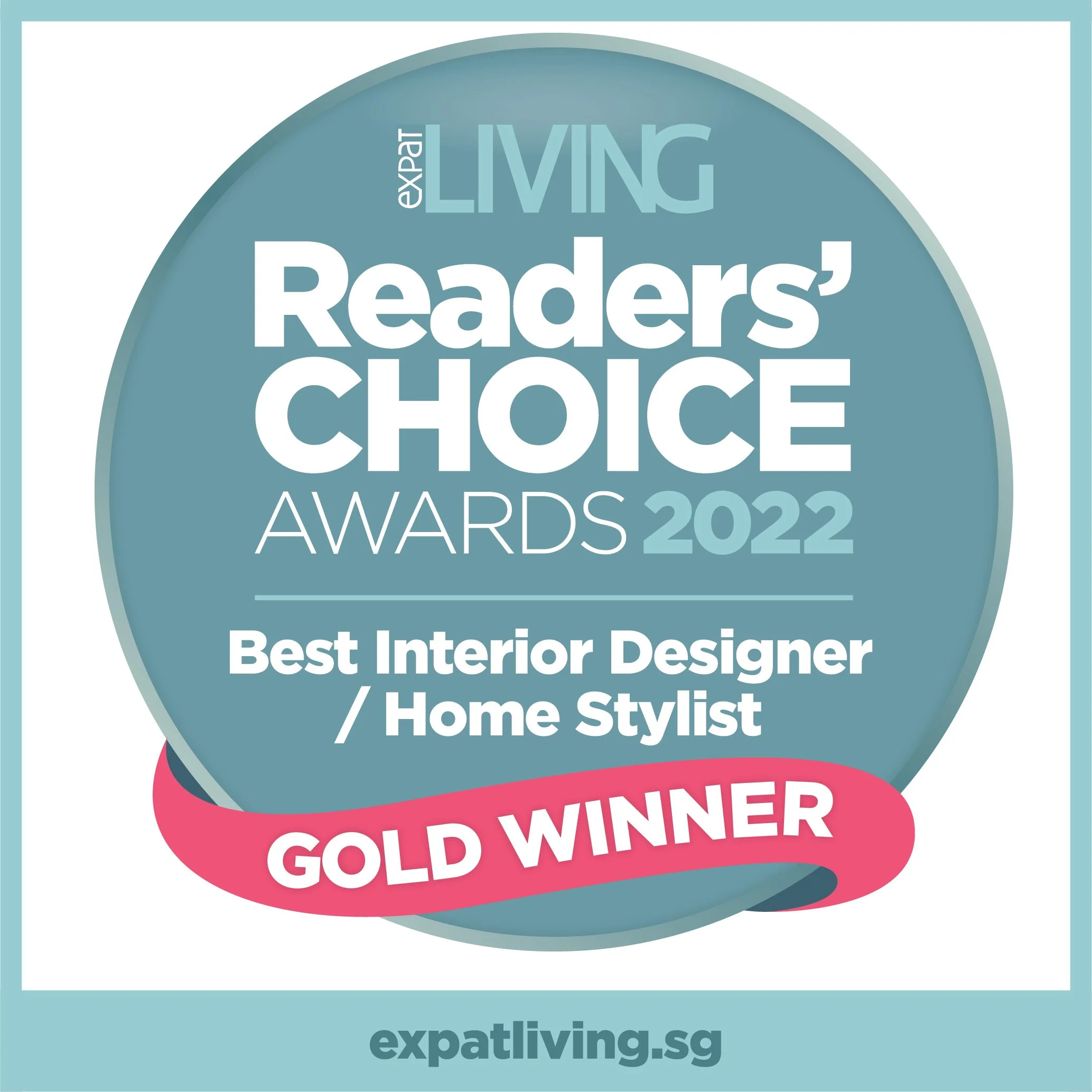 Expat Living Readers Choice Gold Winner award badge for best home stylist  and interior design
