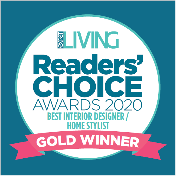 Expat Living Readers Choice Gold Winner award badge for best home stylist  and interior design