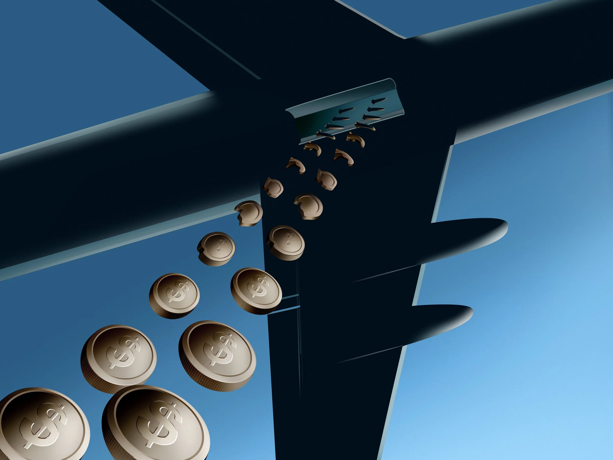 Digital illustration of a slot machine with falling coins.