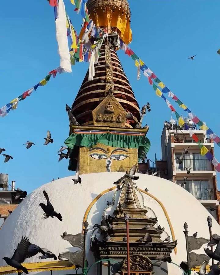 I *love* Nepal&rsquo;s stupas! The eyes represent the all-seeing, watchful presence of the Buddha 👀  they are painted in all four cardinal directions, symbolizing that the Buddha sees everything (in a compassionate way, not in judgement).

The &ldqu