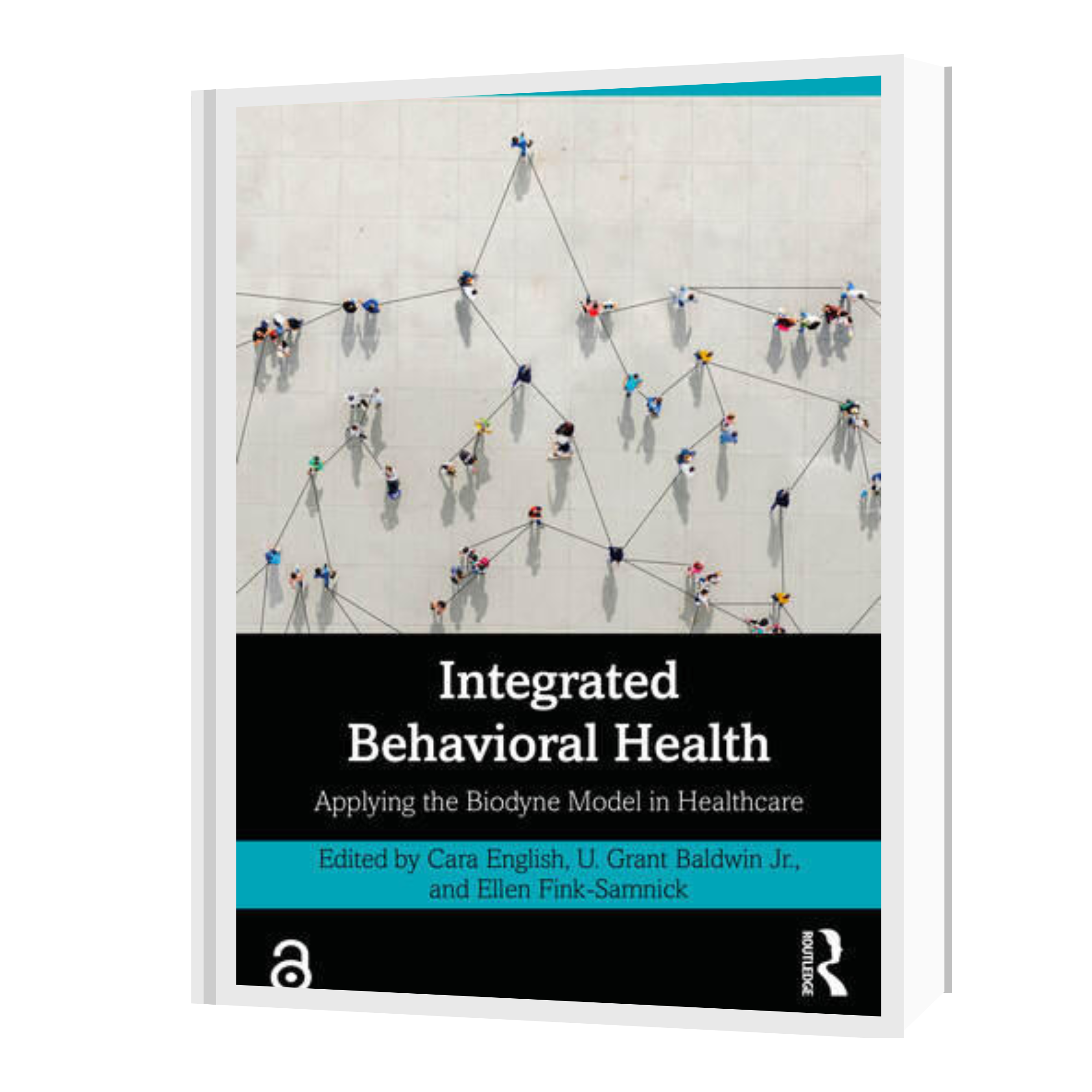 Book cover titled 'Integrated Behavioral Health: Applying the Biodyne Model in Healthcare' with a graphic of people and lines connecting them.