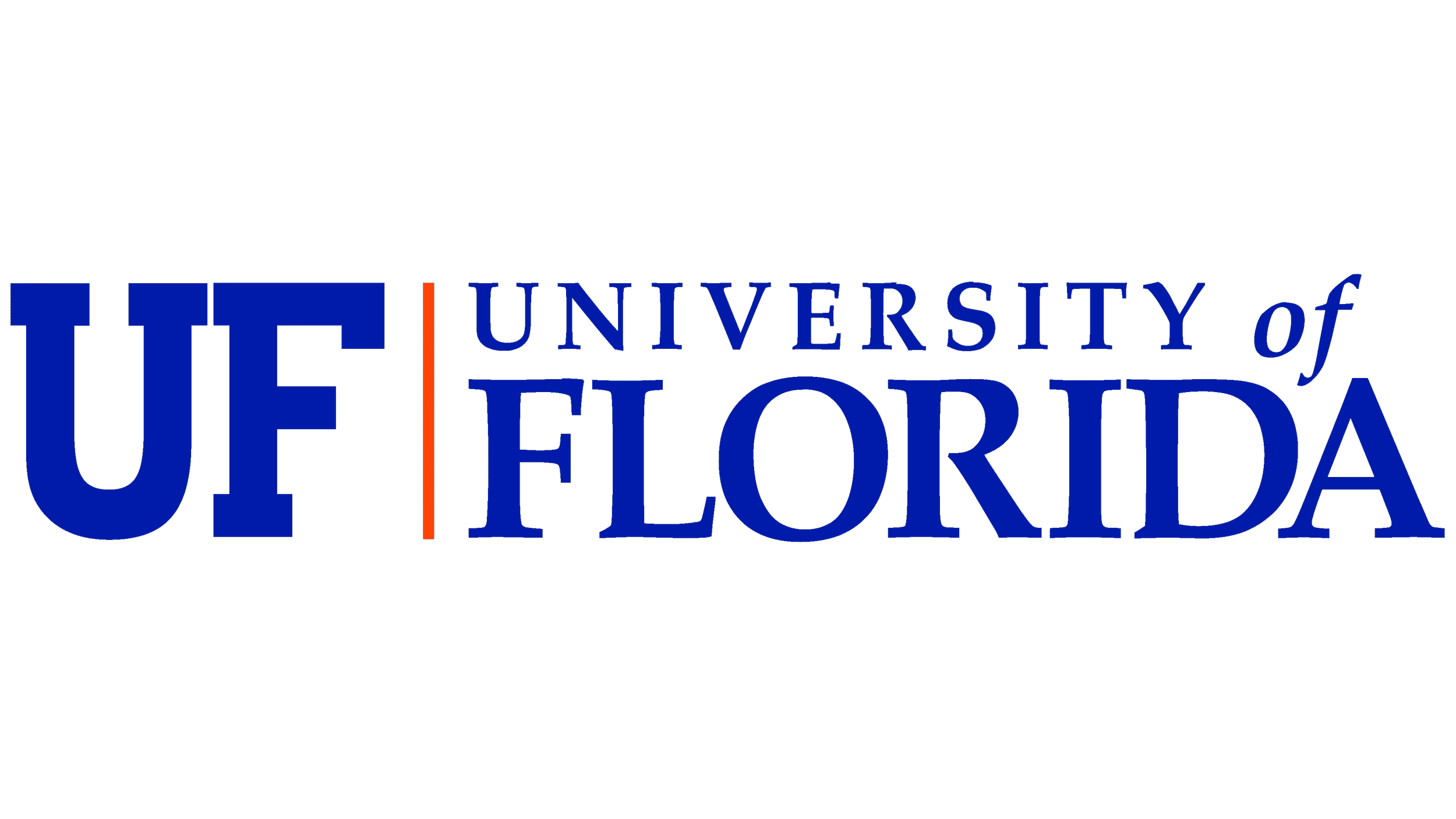 University of Florida logo with large blue UF letters, orange vertical line, and blue text reading 'University of Florida'