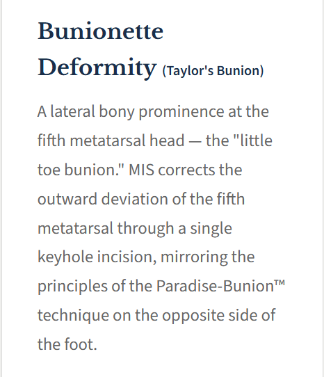 Text explaining bunionette deformity and its correction in foot anatomy.