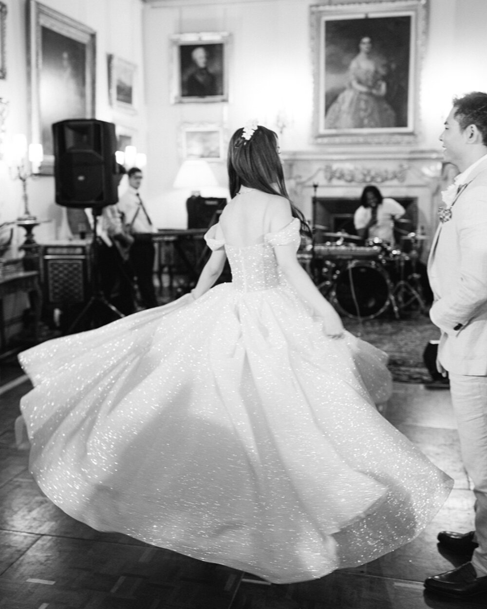 Twirls on the dance floor are a must when your dress is this sparkly ✨

Loved capturing these black and white moments from K&amp;J's wedding at @somerleyweddings_events last summer.

Photos for @emmapilkingtonphotography
Planner @louiseperryweddings