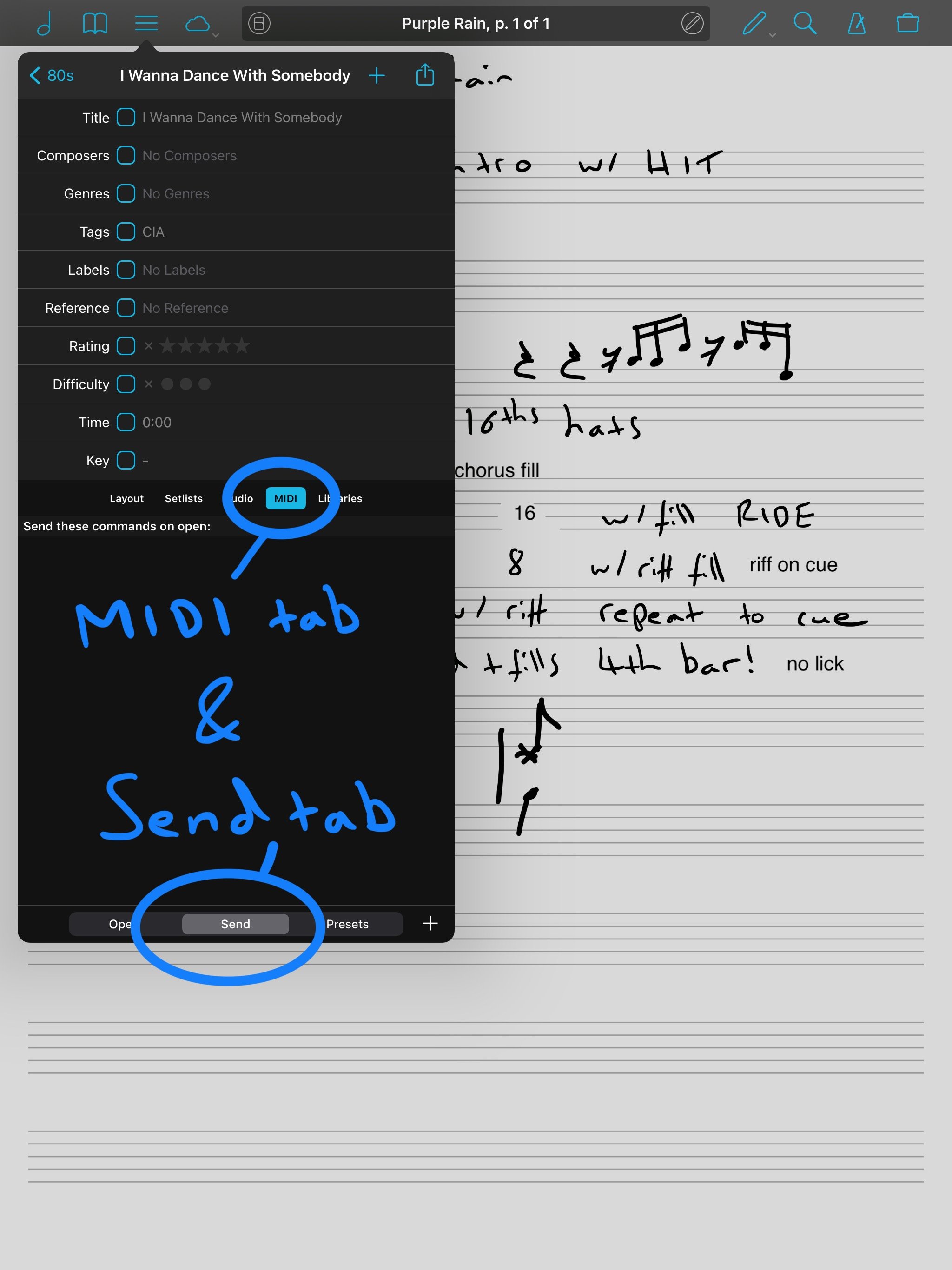 Tap MIDI &amp; then Send