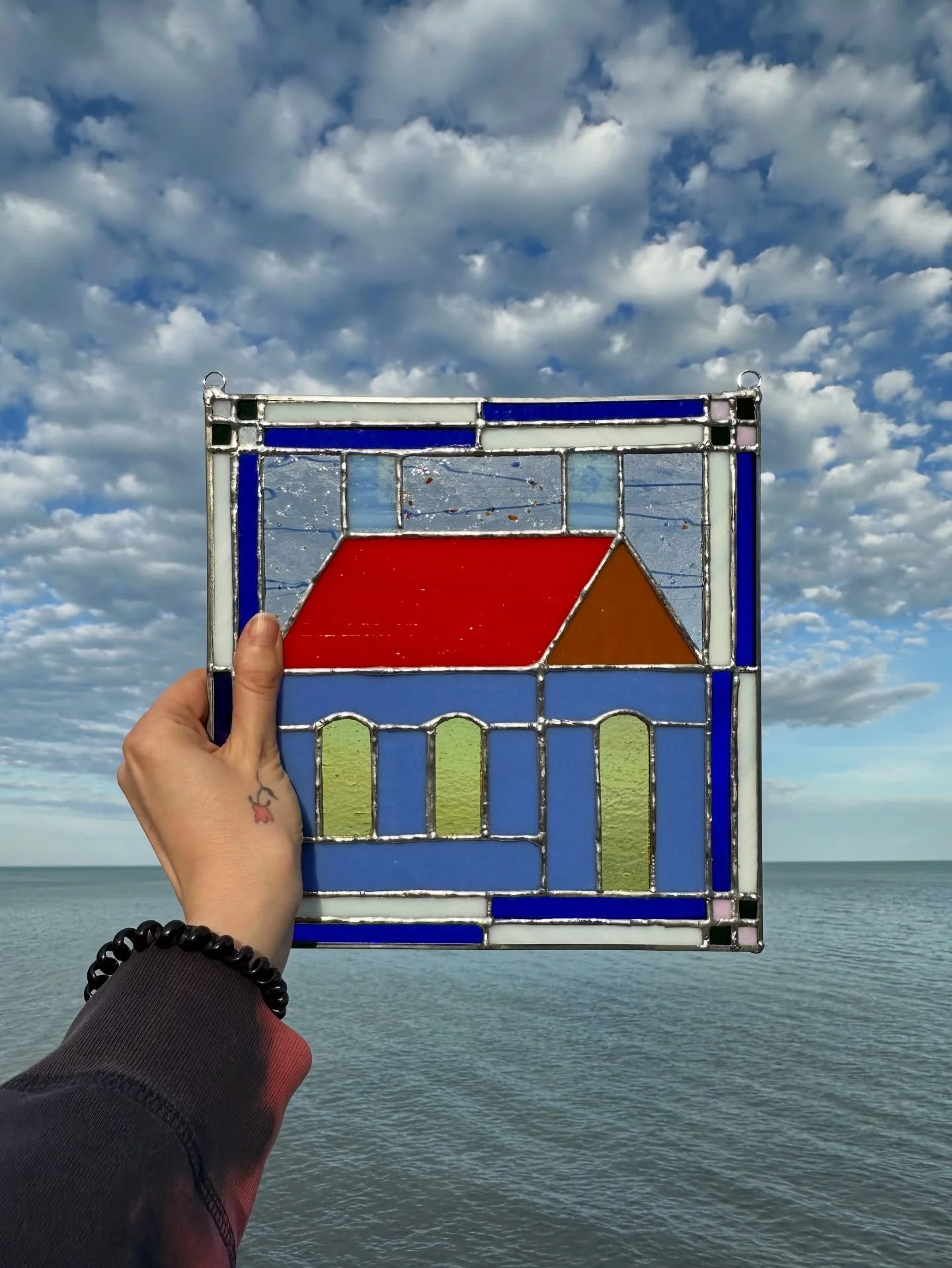 Second stained glass piece I made during a ten week course at Berger Park Cultural Center. This one feels very special. I have truly been enjoying these classes. It is so fun to try different crafts. I love how each new skill I pick up opens my mind 