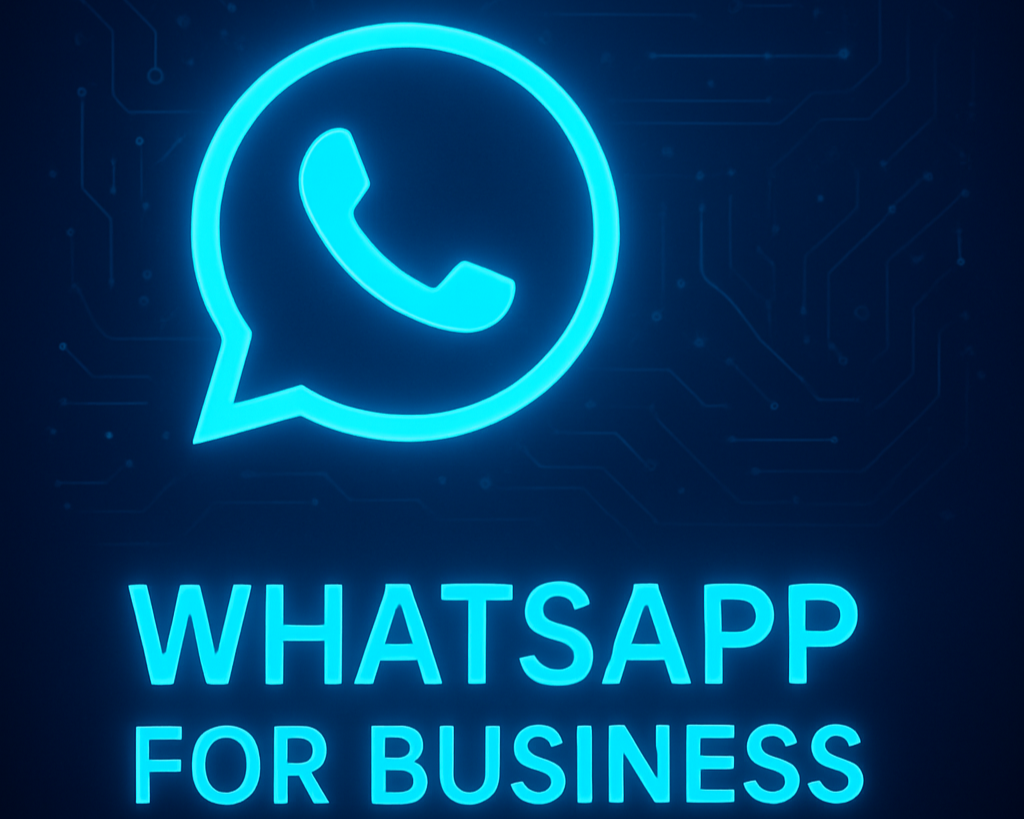 Neon sign featuring the WhatsApp logo and the text "WhatsApp for Business".