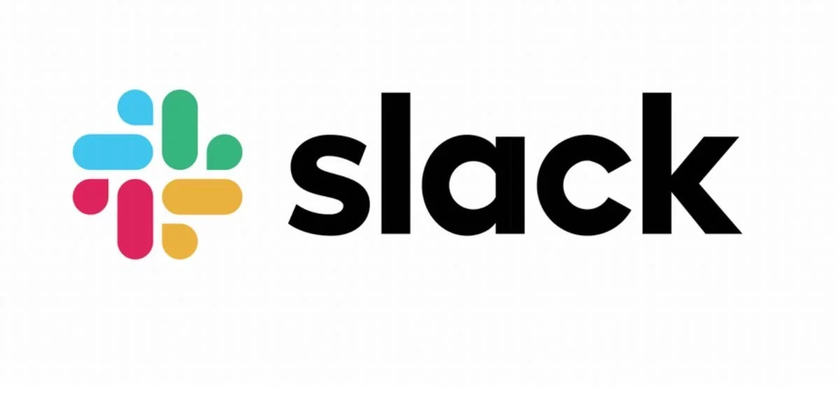 Slack logo with multicolored hashtag icon and black text