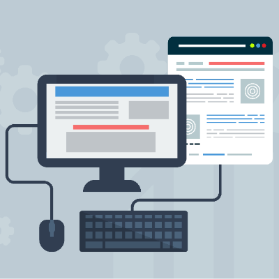 Illustration of two monitors both displaying articles of interest.