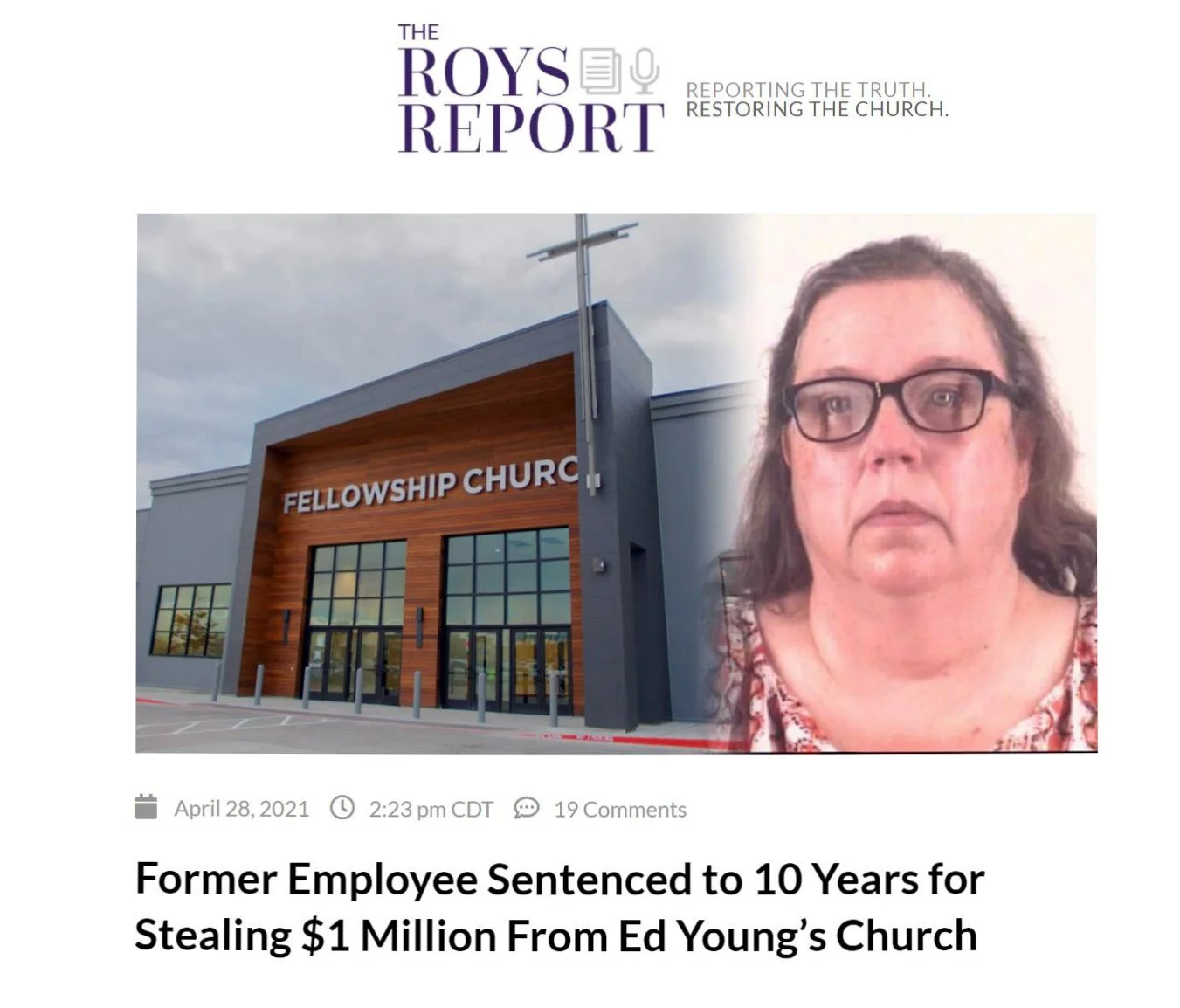Headline: A former church employee is sentenced for stealing $1 million
