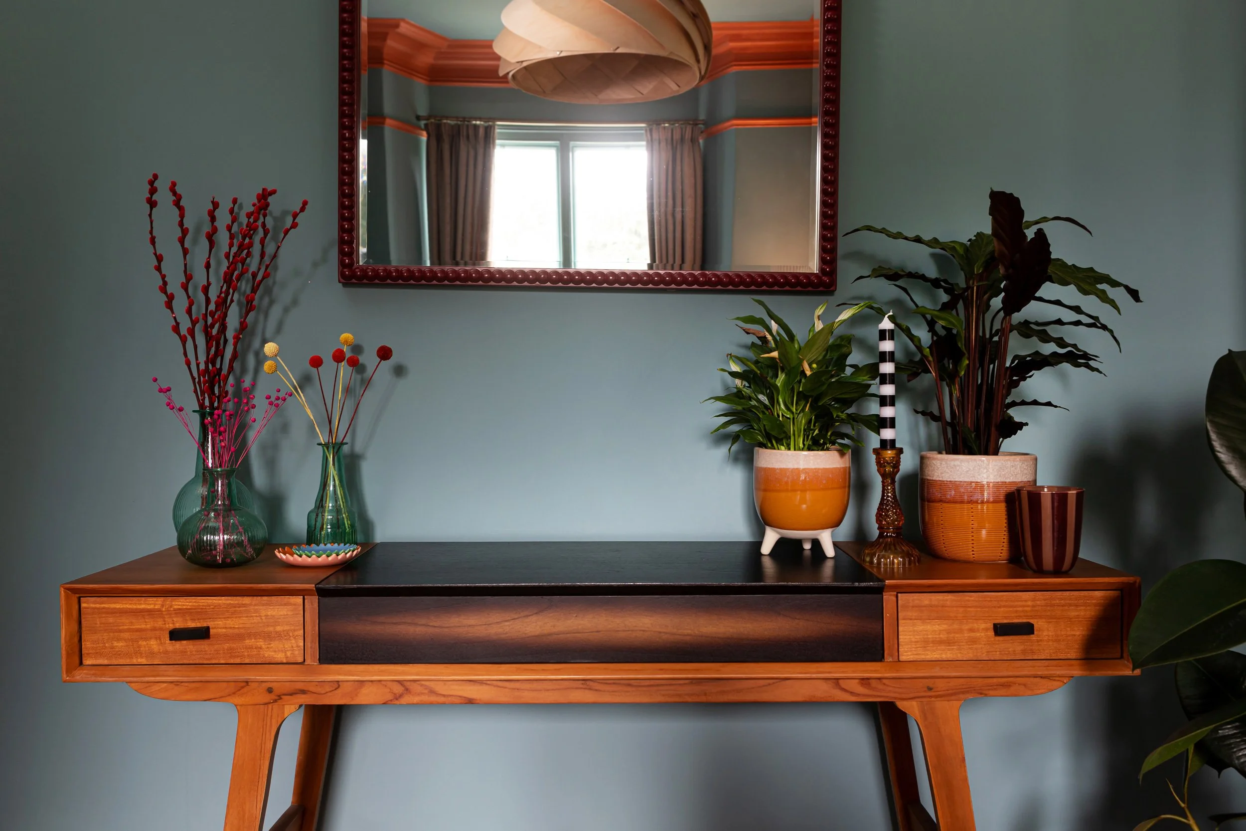 Bold biophilic lounge, interior design inspired by nature, relaxing living room, colour psychology, interior designer kendal, joyful homes, interior design cumbria