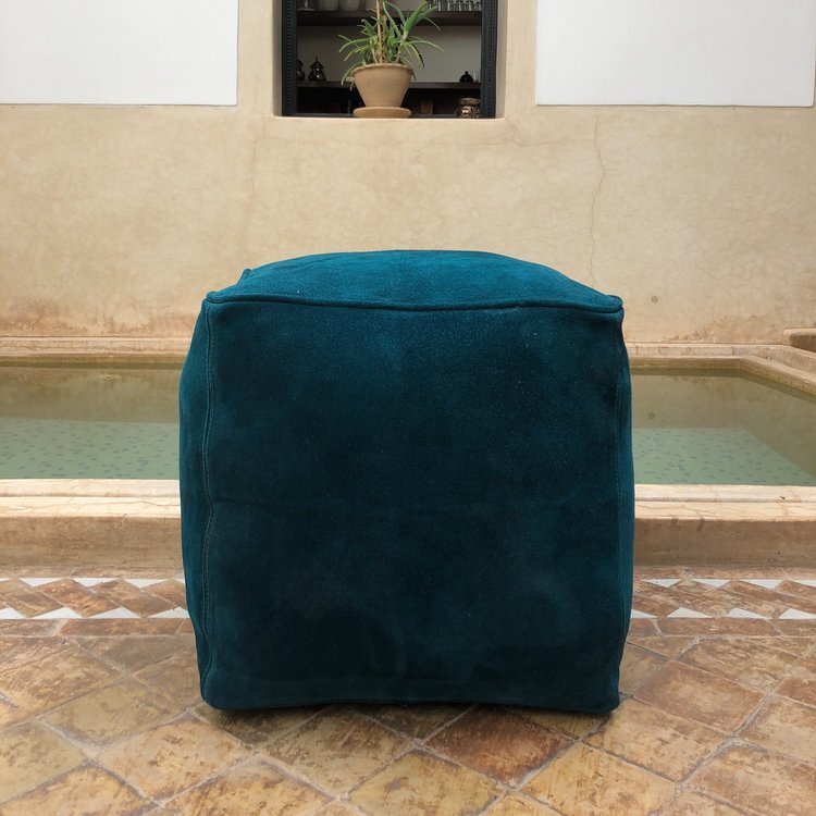 Turquoise-Suede-Pouf