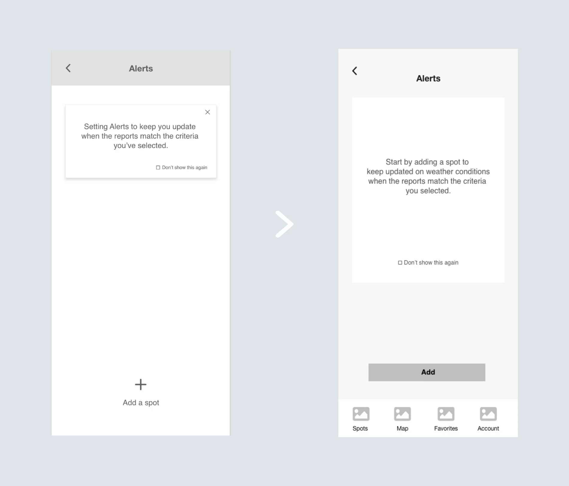 Test Result: Large empty spaces affect user’s perception and make them wonder if there is any part missing. Iteration: Enlarging the space with a block of text on the screen increases its legibility.
