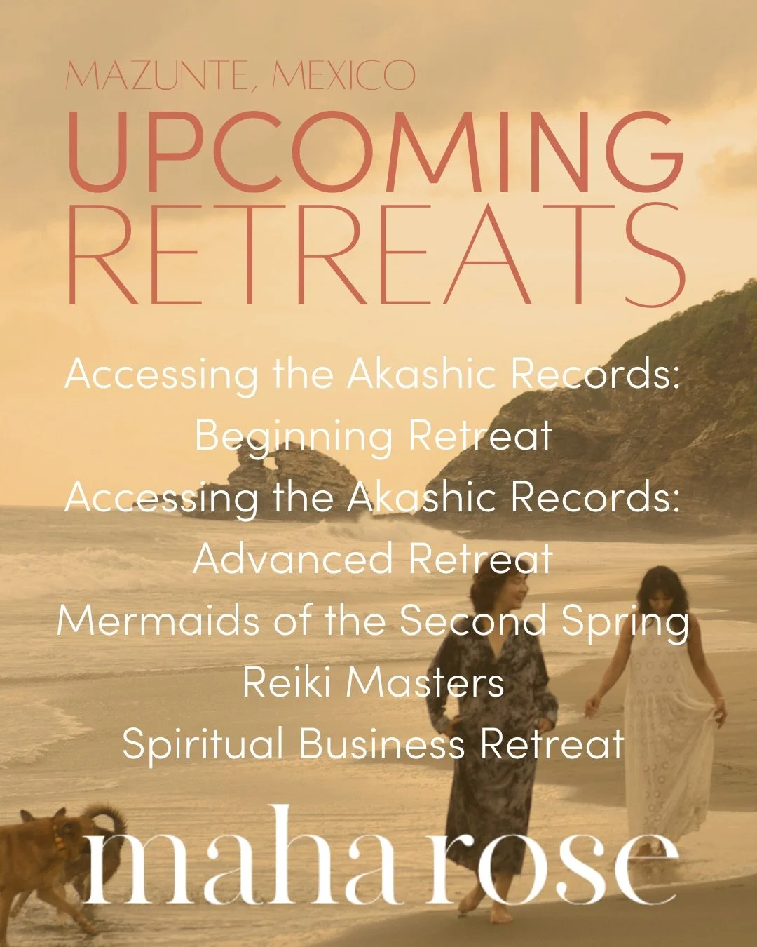 The retreat line up has shifted!
☀️🌴🌊🌿💛✨
Join Maha Rose for a series of deep dives on the Oaxaca coast that invite you into your chosen field of study, immersed in nature, allowing you to slow down, fill your cup and arrive more closely to your p