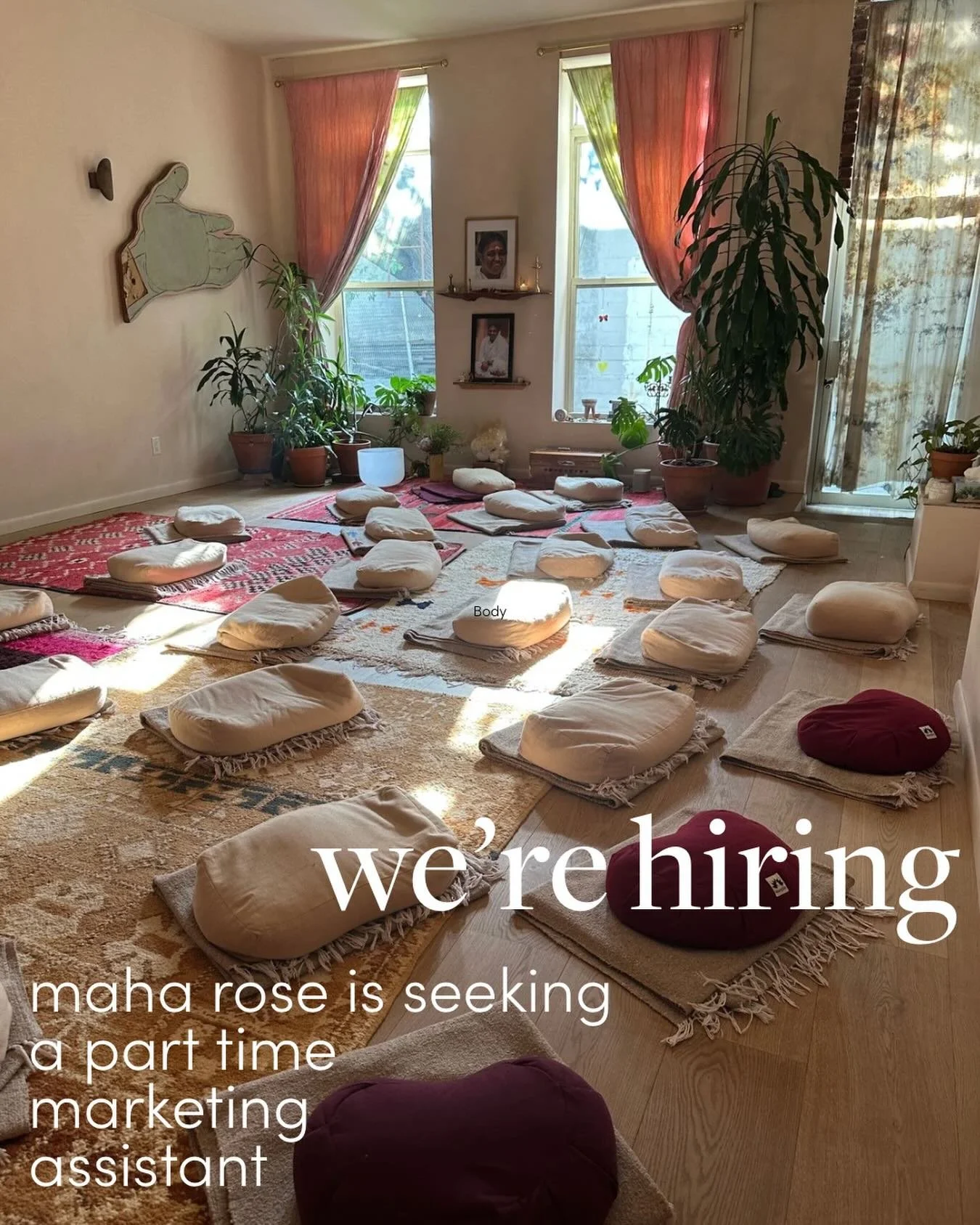 We&rsquo;re hiring a Part-Time Marketing Assistant&nbsp;

Maha Rose is looking for a creative, organized, and proactive person to help us grow our workshops, trainings, retreats, private sessions, and corporate wellness offerings.

You&rsquo;ll help 